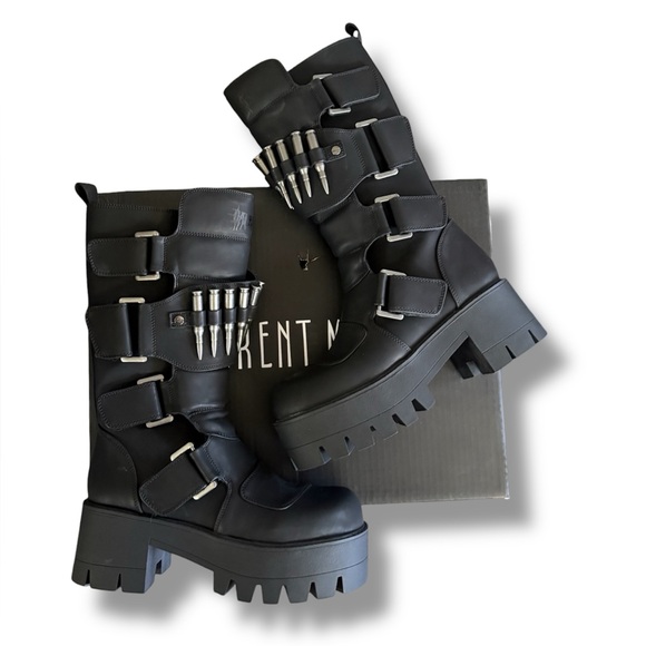 DollsKill | NWOB Darker Wavs Goth Grunge Cyber Y2K Bullet Platform Mid-Calf Boot - Picture 5 of 7